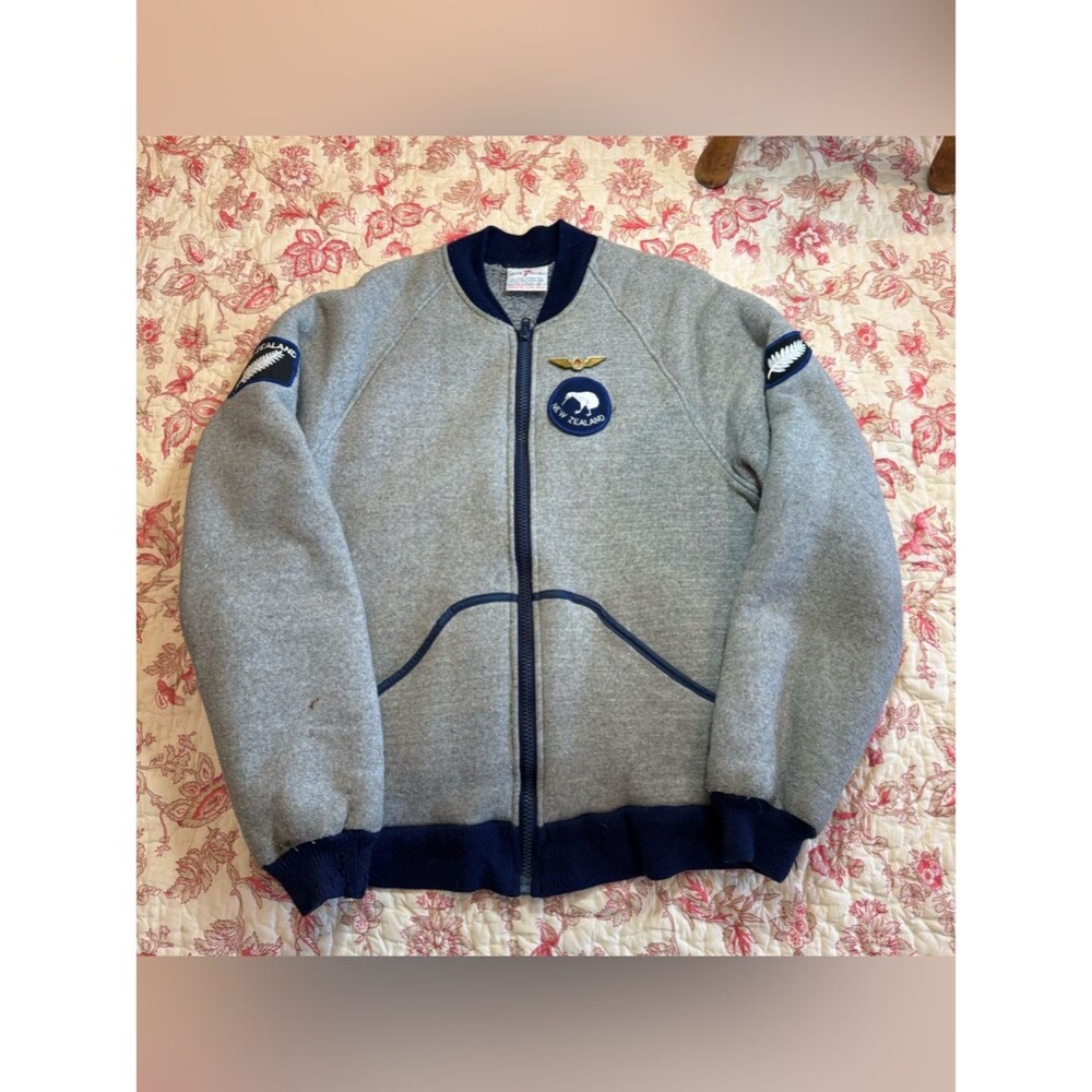 Vintags 90s Line Seven Sherpa Lined Aviation Bomber Jacket with Navy Trim
